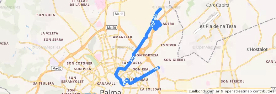Mapa del recorrido Bus 43: N3 Nitbus: Germans Escales → Sa Indioteria de la línea  en Palma.