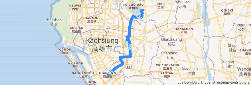 Mapa del recorrido 黃2A(往程) de la línea  en Kaohsiung.