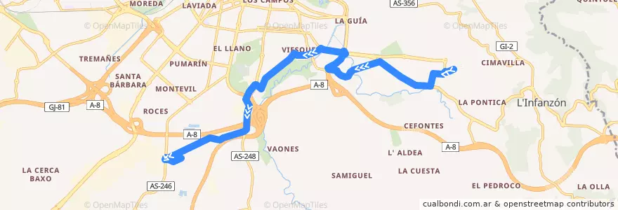 Mapa del recorrido Línea 35: DRT Hospital de Cabueñes - Nuevo Roces de la línea  en خيخون.