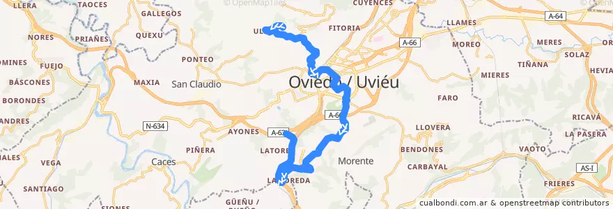Mapa del recorrido A1: Centro Asturiano - Centro Médico de la línea  en Oviedo.
