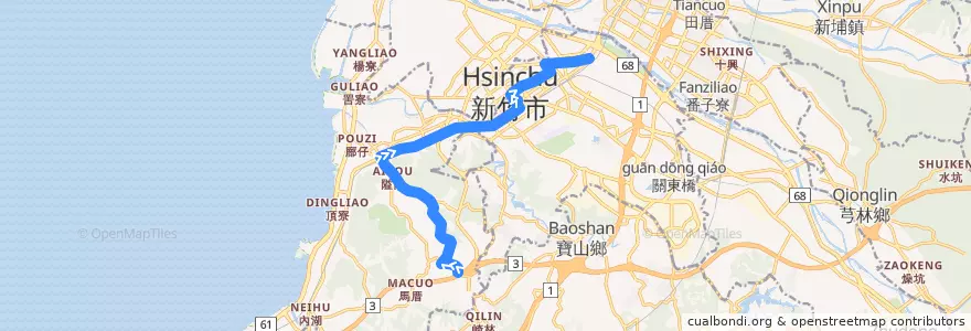Mapa del recorrido 綠線 香山轉運站→經國路口 de la línea  en 新竹市.