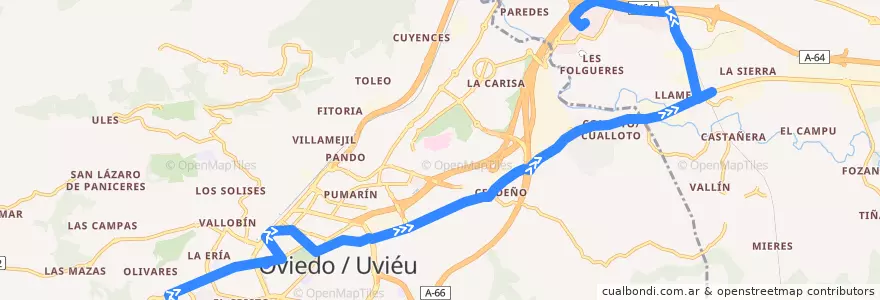Mapa del recorrido H1 Serrano - intu Asturias de la línea  en 阿斯圖里亞斯.