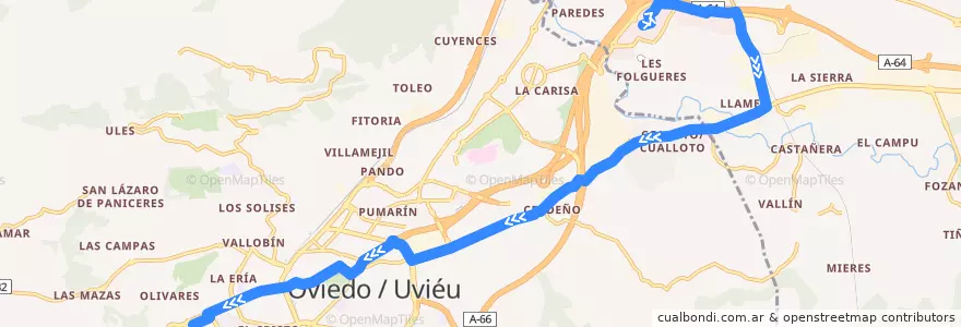 Mapa del recorrido H2 intu Asturias - Serrano de la línea  en Astúrias.