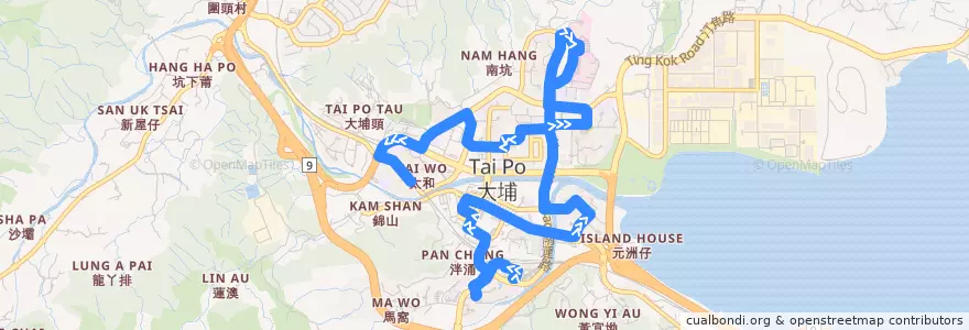 Mapa del recorrido KMB 71K Tai Po Market Station to Tai Wo Station de la línea  en Tai Po District.