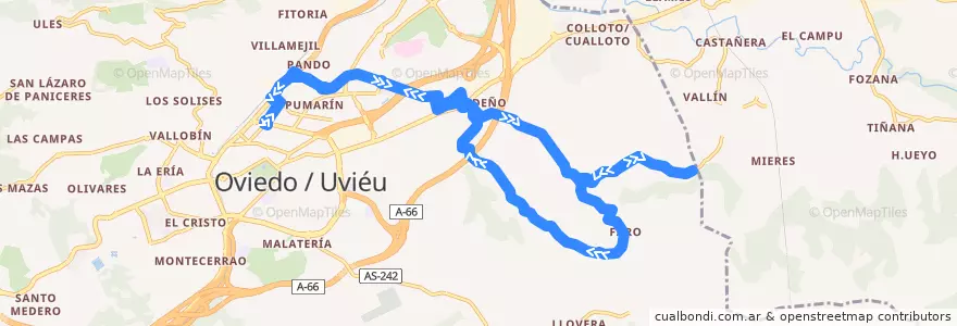 Mapa del recorrido M: Primo Rivera - Faro - Primo Rivera de la línea  en Oviède.
