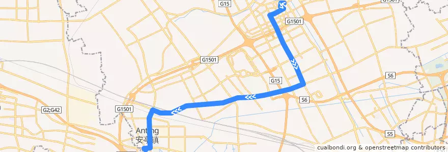 Mapa del recorrido 嘉定67路 de la línea  en Цзядин.