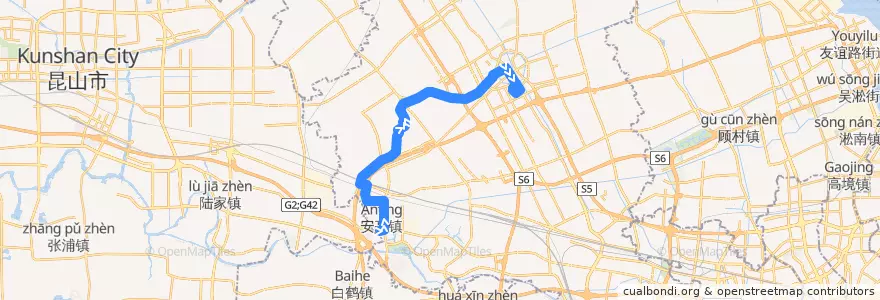 Mapa del recorrido 嘉定55路 de la línea  en 嘉定区.