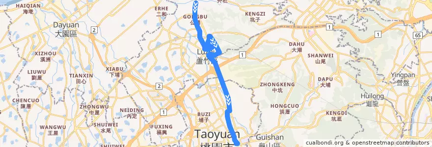 Mapa del recorrido 5014 南崁->桃園 (經南祥路) de la línea  en Taoyuan.