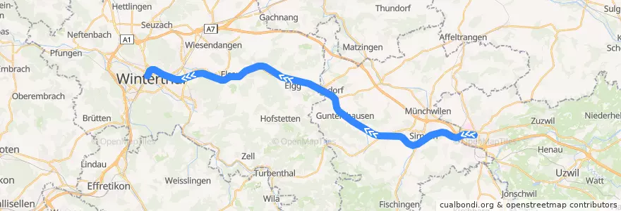 Mapa del recorrido S35: Wil SG –> Winterthur de la línea  en Svizzera.