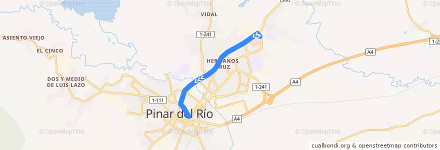 Mapa del recorrido Ruta 6 Pinar del Río (regreso) de la línea  en Ciudad de Pinar del Río.