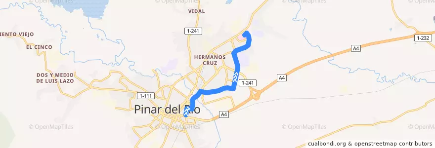 Mapa del recorrido Ruta 4-A Pinar del Río (Ida) de la línea  en Ciudad de Pinar del Río.