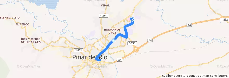 Mapa del recorrido Ruta 4 Pinar del Río (regreso) de la línea  en Ciudad de Pinar del Río.