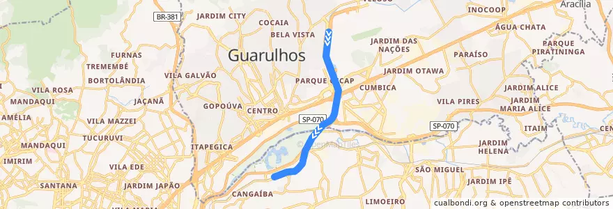 Mapa del recorrido Linha 13 - Jade: Aeroporto-Guarulhos ⇒ Engenheiro Goulart de la línea  en Região Metropolitana de São Paulo.