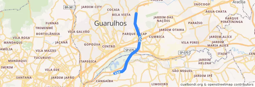 Mapa del recorrido Linha 13 - Jade: Engenheiro Goulart ⇒ Aeroporto-Guarulhos de la línea  en Região Metropolitana de São Paulo.