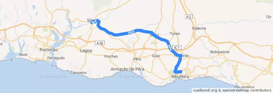 Mapa del recorrido 17 Albufeira - Silves de la línea  en Algarve.