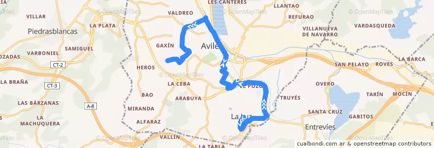 Mapa del recorrido L4-A: La Luz - Hospital San Agustín de la línea  en Avilés.