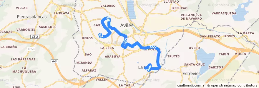 Mapa del recorrido L4-B: Hospital San Agustín - La Luz de la línea  en Avilés.