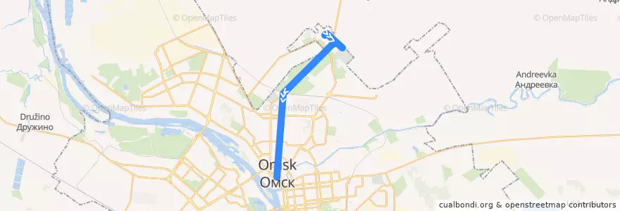 Mapa del recorrido Автобус №34: пос. Большие поля - Площадь Победы de la línea  en городской округ Омск.