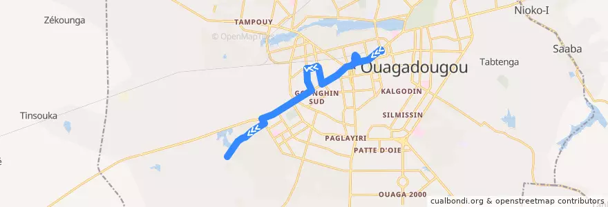 Mapa del recorrido 4: Zone des écoles →Terminus Sandogo II de la línea  en Ouagadougou.