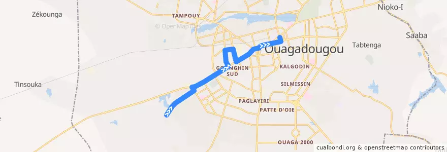 Mapa del recorrido 4:Terminus Sandogo II→Zone des écoles de la línea  en Ouagadougou.