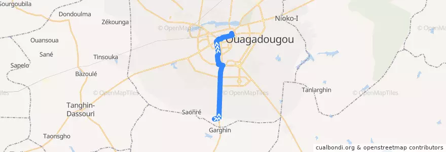 Mapa del recorrido 10: Terminus CHU Tengandogo→Zone des écoles de la línea  en Ouagadougou.