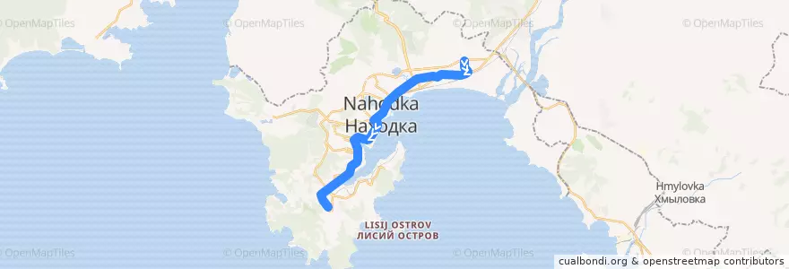 Mapa del recorrido Автобус 2: КПД-80 - 2-й Южный микрорайон de la línea  en Находкинский городской округ.