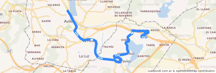 Mapa del recorrido L5-B: ParqueAstur - Avilés de la línea  en Asturië.