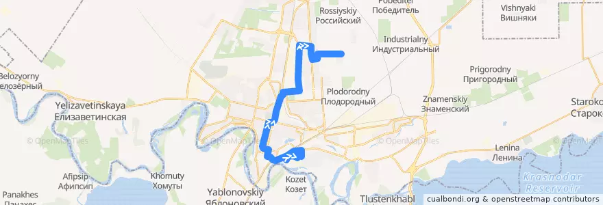 Mapa del recorrido Автобус №21: ул. им. Чехова => пос. Краснодарский de la línea  en городской округ Краснодар.