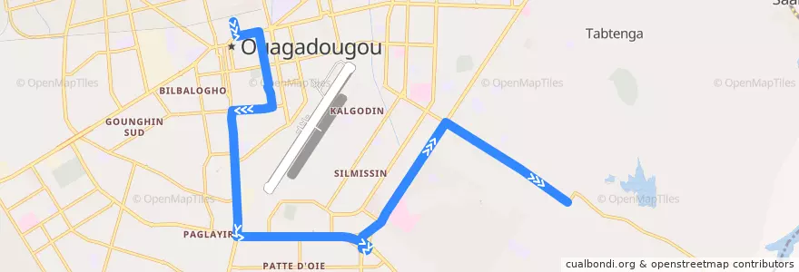 Mapa del recorrido 2: Naaba Koom→Terminus Lycée Communal de la línea  en Ouagadougou.