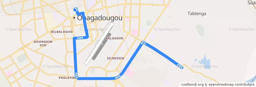 Mapa del recorrido 2: Terminus Lycée communal→Naaba Koom de la línea  en Ouagadougou.