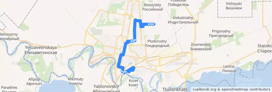 Mapa del recorrido Автобус №21: пос. Краснодарский => ул. им. Чехова de la línea  en городской округ Краснодар.
