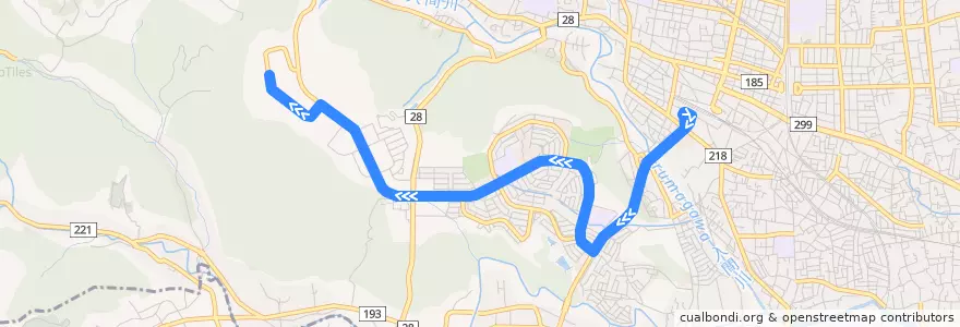 Mapa del recorrido 飯22 飯能駅南口～クラウンパッケージ前行 de la línea  en 飯能市.