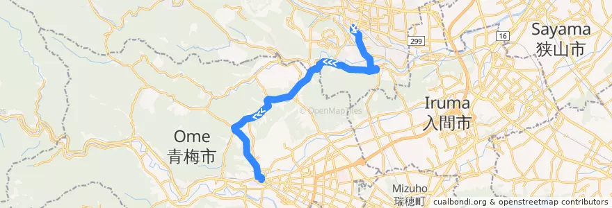 Mapa del recorrido 飯41-1 飯能駅南口（岩井堂）東青梅駅行 de la línea  en اليابان.