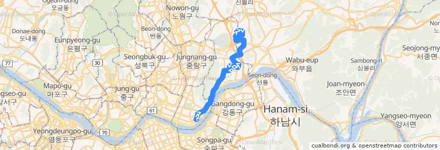 Mapa del recorrido 구리 버스 95번 de la línea  en Республика Корея.