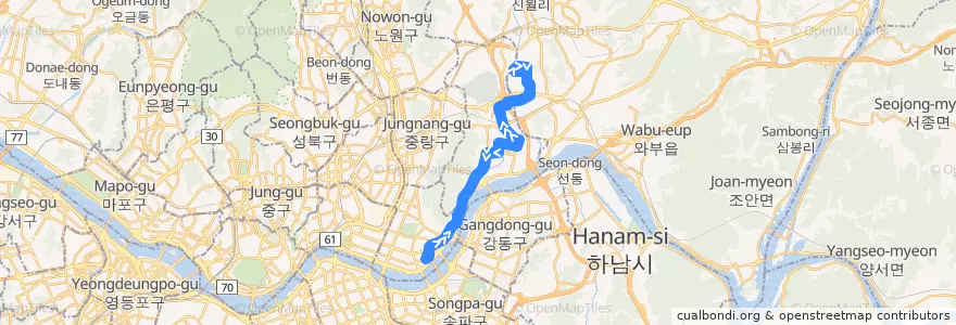Mapa del recorrido 구리 버스 96번 de la línea  en Corea del Sur.