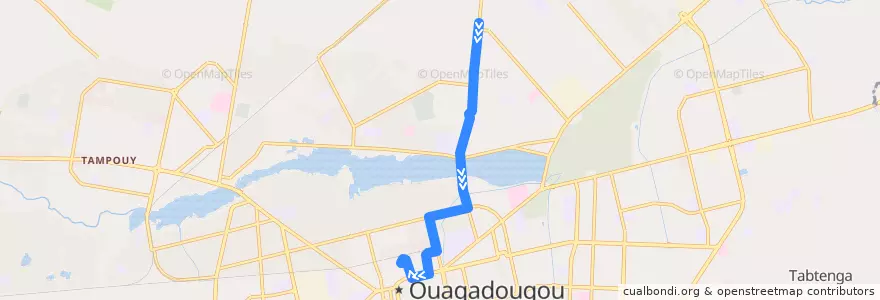 Mapa del recorrido 6: Terminus Koulwéoghin→Naaba koom de la línea  en Ouagadougou.