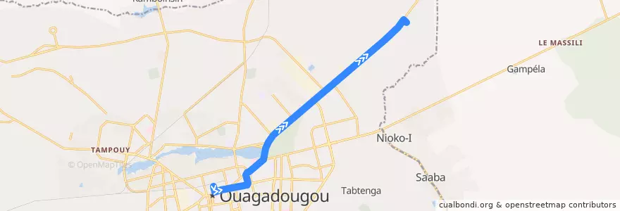 Mapa del recorrido 6B: Naaba Koom→Terminus Péage de la línea  en Ouagadougou.