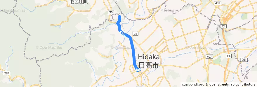 Mapa del recorrido 医大11‐2 【直通】埼玉医大保健医療学部ゆき de la línea  en Hidaka.