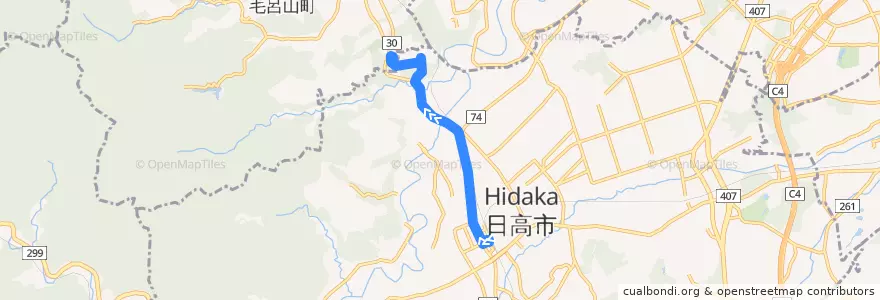 Mapa del recorrido 医大12 埼玉医大国際医療センターゆき de la línea  en Prefettura di Saitama.