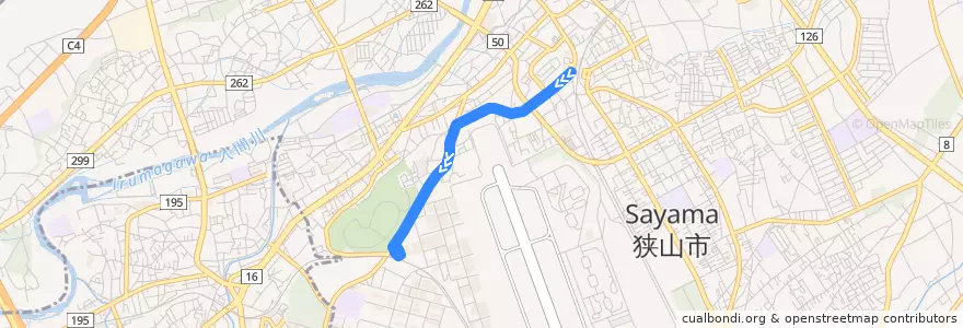 Mapa del recorrido 狭山28 狭山市駅西口～稲荷山公園駅行 de la línea  en Sayama.