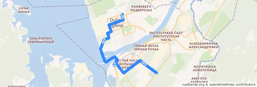 Mapa del recorrido Дубна 6 ул Березняка - Кладбище de la línea  en Dubna.