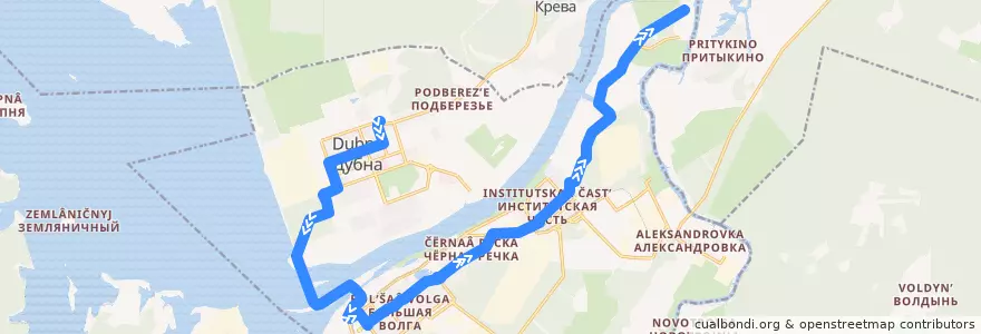 Mapa del recorrido дубна 7 ул Березняка - Ратмино de la línea  en городской округ Дубна.