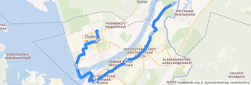 Mapa del recorrido дубна 7 Ратмино => ул Березняка de la línea  en городской округ Дубна.