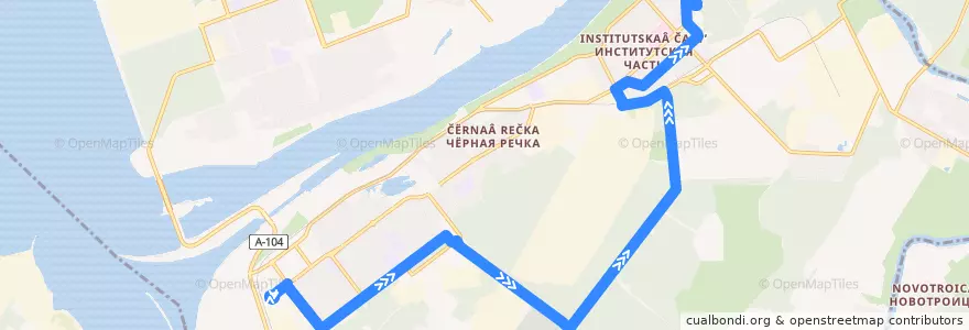 Mapa del recorrido Дубна 5 Большая Волга - Кладбище- ул Балдина de la línea  en Dubna.