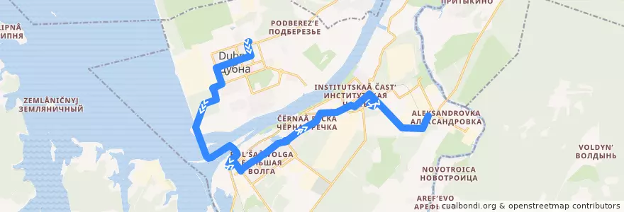 Mapa del recorrido дубна 11 ул Березняка => университет de la línea  en городской округ Дубна.