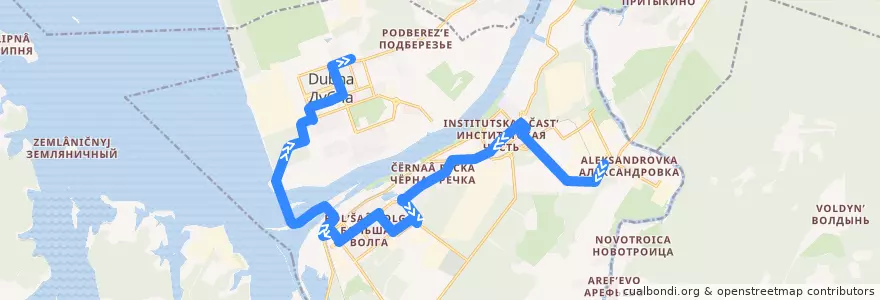 Mapa del recorrido дубна 12 университет => ул Тверская de la línea  en городской округ Дубна.