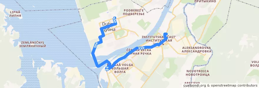 Mapa del recorrido дубна 1 ул. Березняка => ул Балдина de la línea  en городской округ Дубна.