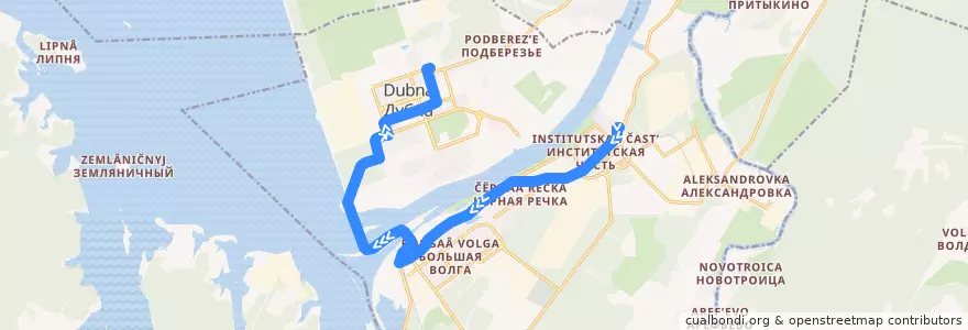 Mapa del recorrido дубна 1 ул. Балдина => ул Березняка de la línea  en городской округ Дубна.