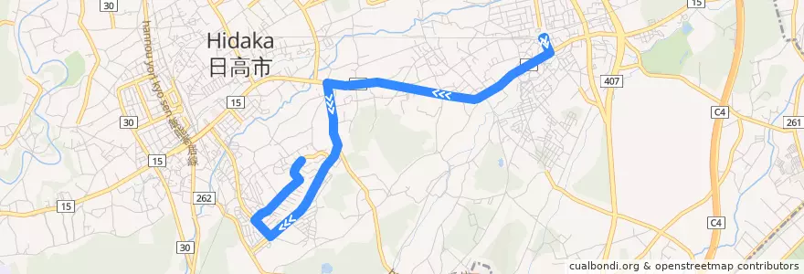 Mapa del recorrido 武蔵高萩駅-こま川団地循環 de la línea  en Hidaka.