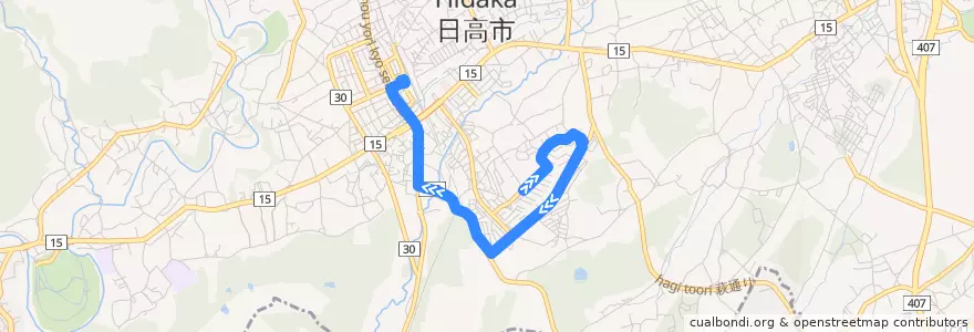 Mapa del recorrido 高麗川駅-こま川団地循環 de la línea  en 日高市.
